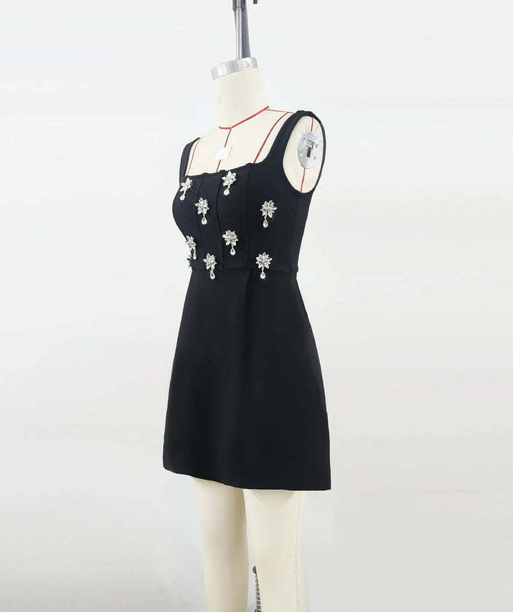 Women Sleeveless Sexy Square Collar A-Line Bodycon Mini Dress Fashion Celebrate Birthday Party Evening Dress