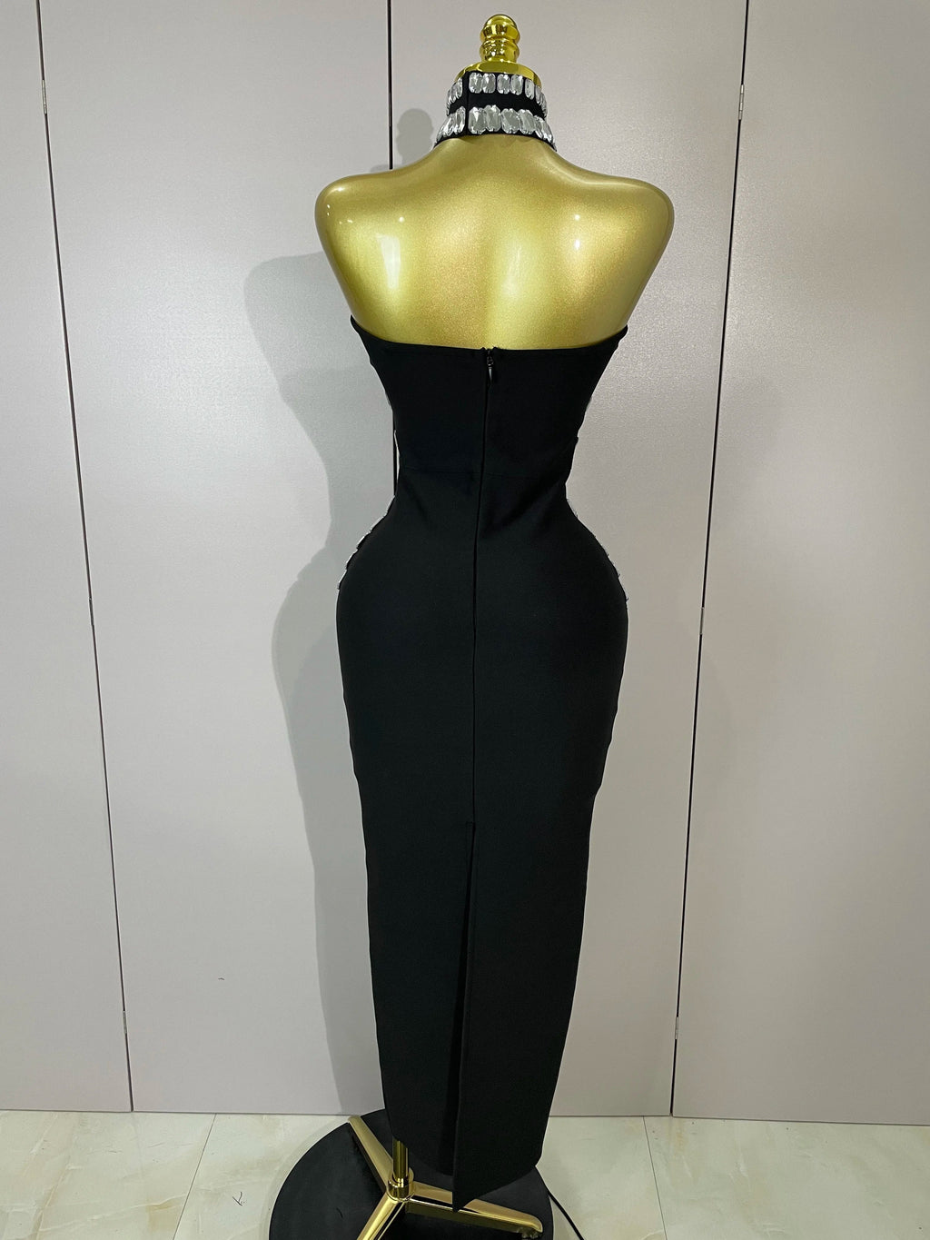 Women Sexy Backless Strapless Black Beading Long Bandage Bodycon Dress  Celebrity Elegant Evening Luxury Birthday Dresses