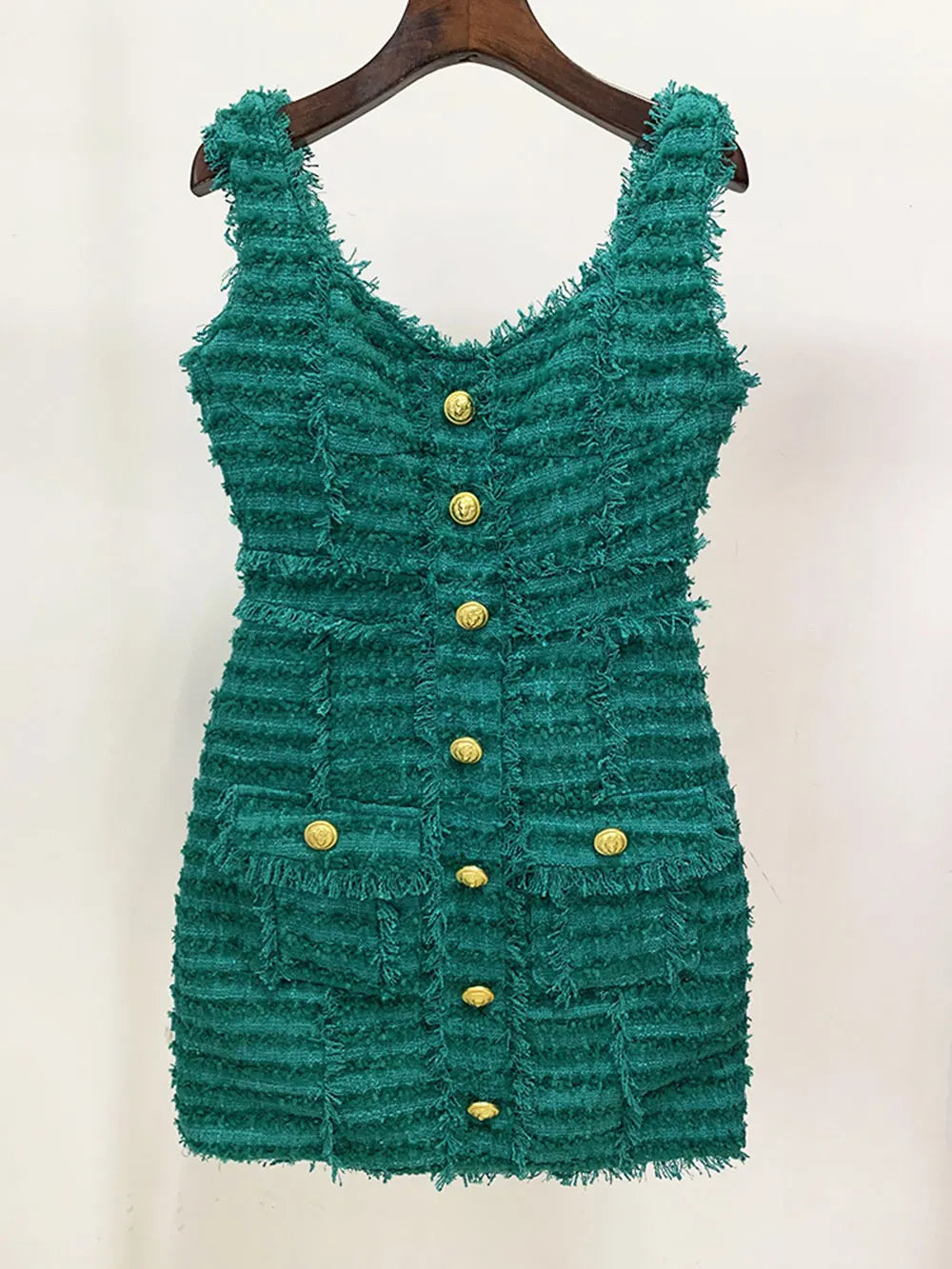 2024 Elegant Women's Button Design Dress Camisole Sleeveless Slimming Mini Dress Celebrity Cocktail Evening Party Vestidos green