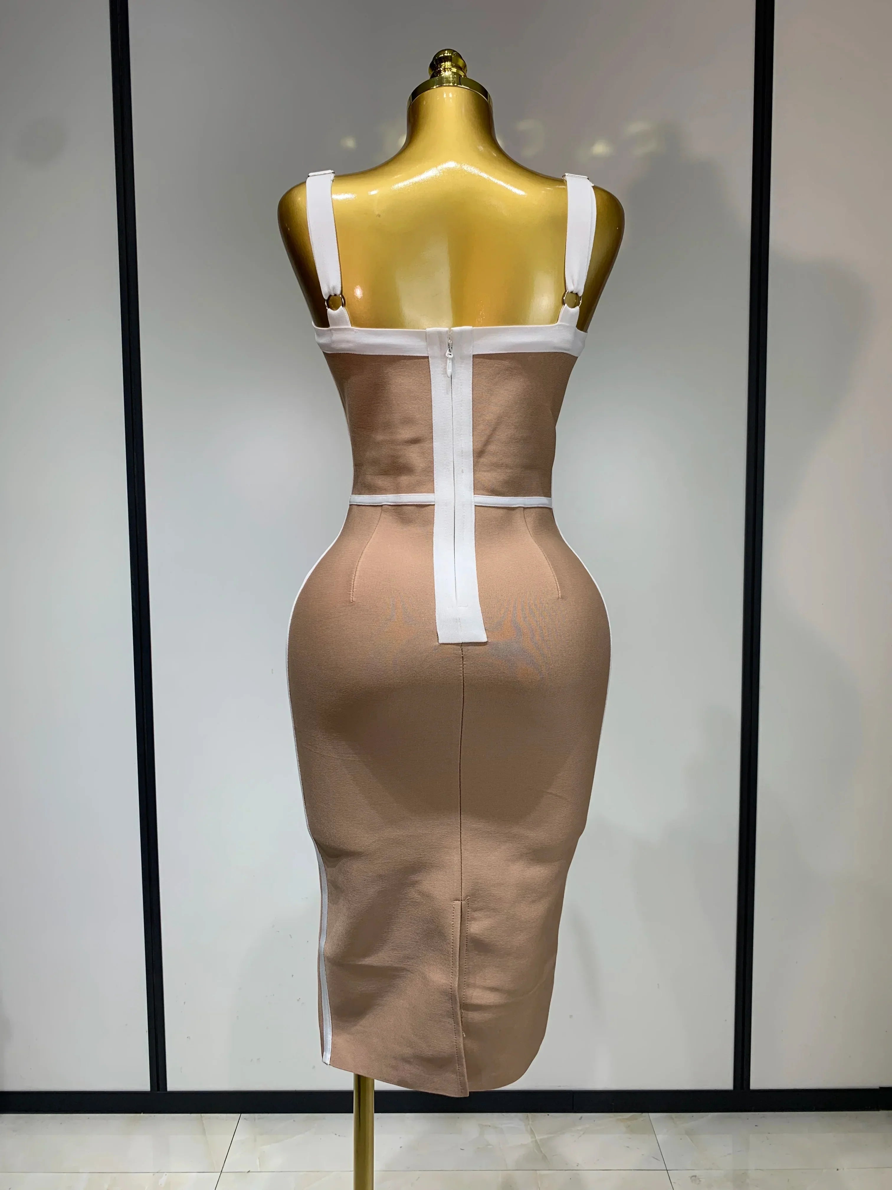 Women Sexy V Neck Striped Midi Bandage Bodycon Dress  Celebrity Elegant Evening Club Party Luxury Birthday Outfit