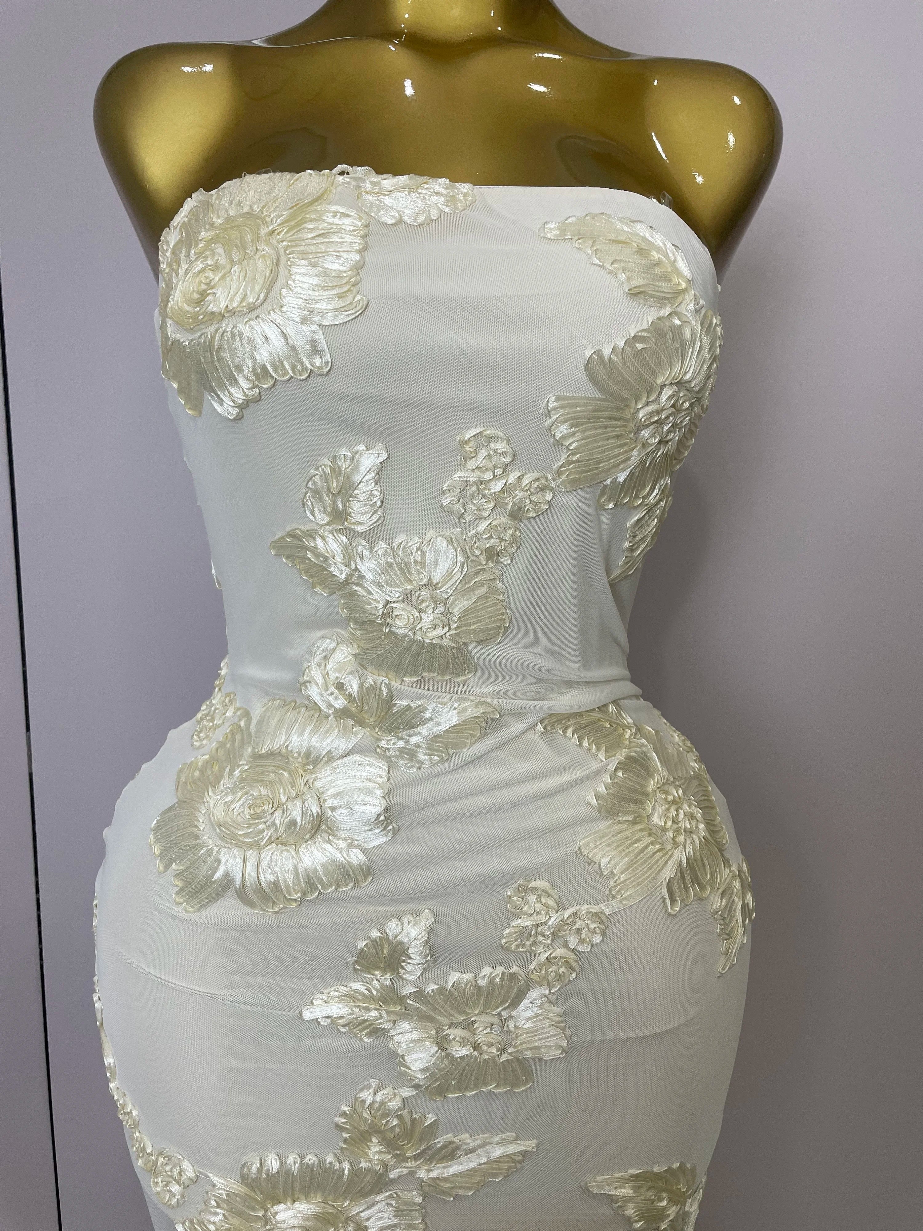 Women Sexy Strapless Embroidery Floor-length Maxi Dress Celebrate Evening Party Prom Cocktail Outfit