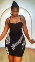 Women Sleevelss Sexy Square Collar Beading Bodycon Mini Bandage Dress Celebrate Nightclub Party Birthday Outfit Silver