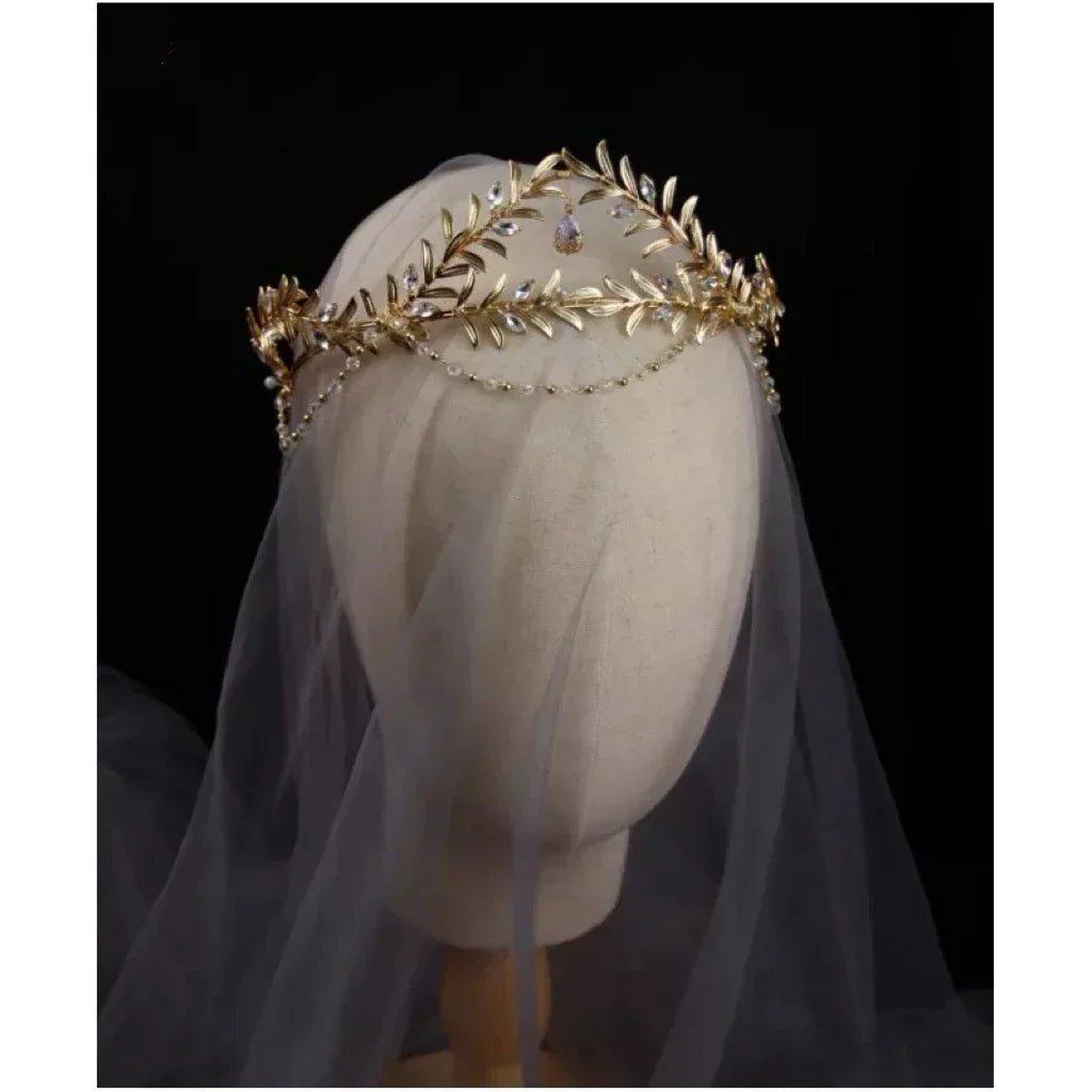 Vintage Gold Color Baroque Headband Tiara Brides Rhinestones Leaf Headpiece Headdress Wedding Accessories Bridal Hair Jewelry