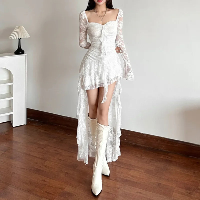 Flare Sleeve Square Neck ALine Lace Dress
