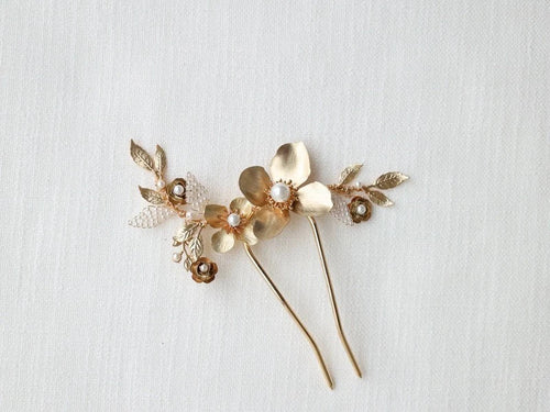 Bridal Jewelry Pearl Hair Comb Pin Clip Leaf Flower Head Piece For Brides Women Vintage Gold Color Hairpin Wedding Accessories a