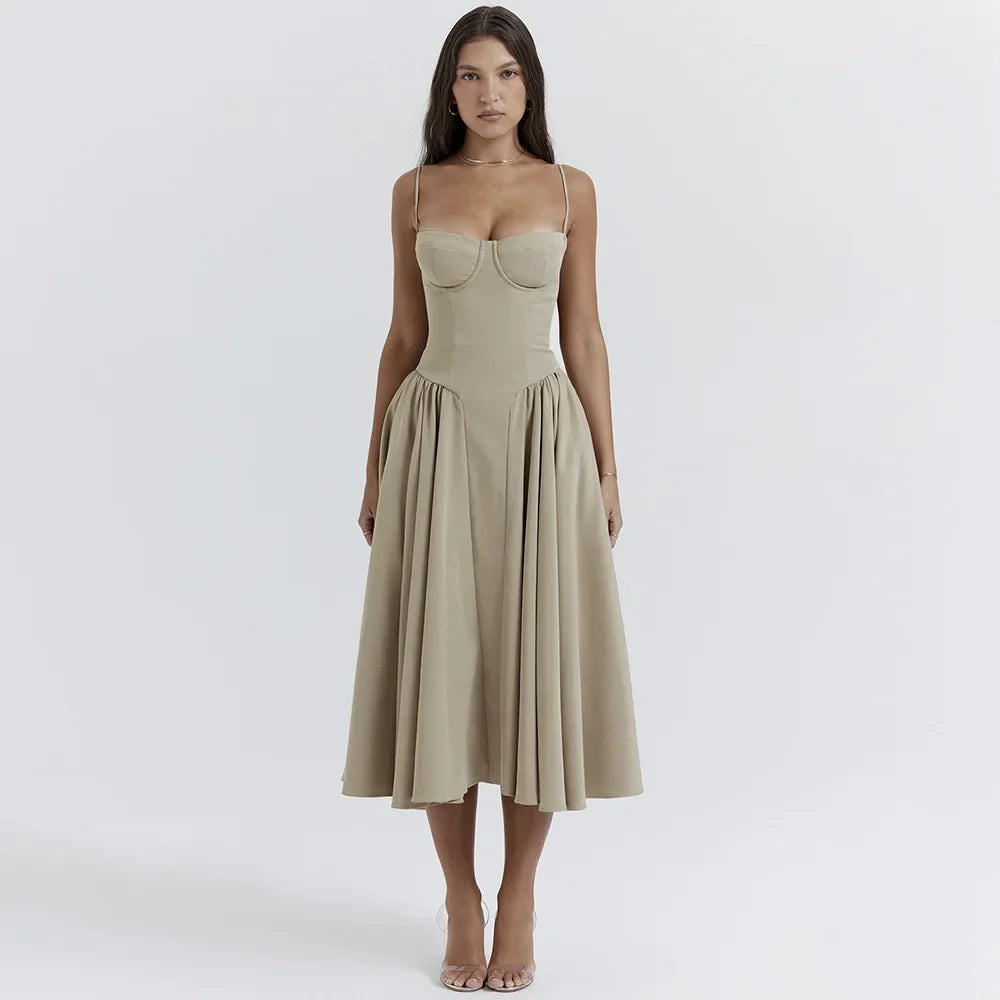 Spaghetti Strap Slim ALine Midi Dress