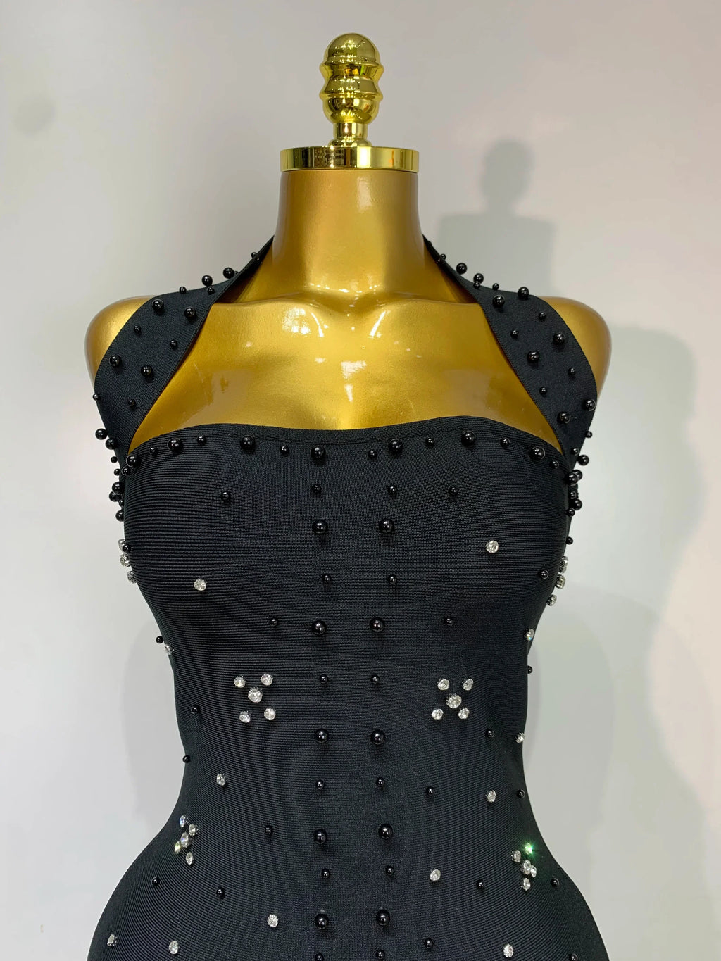 Elegant Sparkly Rhinestone Pearl Halter Backless Bodycon Bandage Long Dress  Women Luxury Birthday Evening Party Gowns