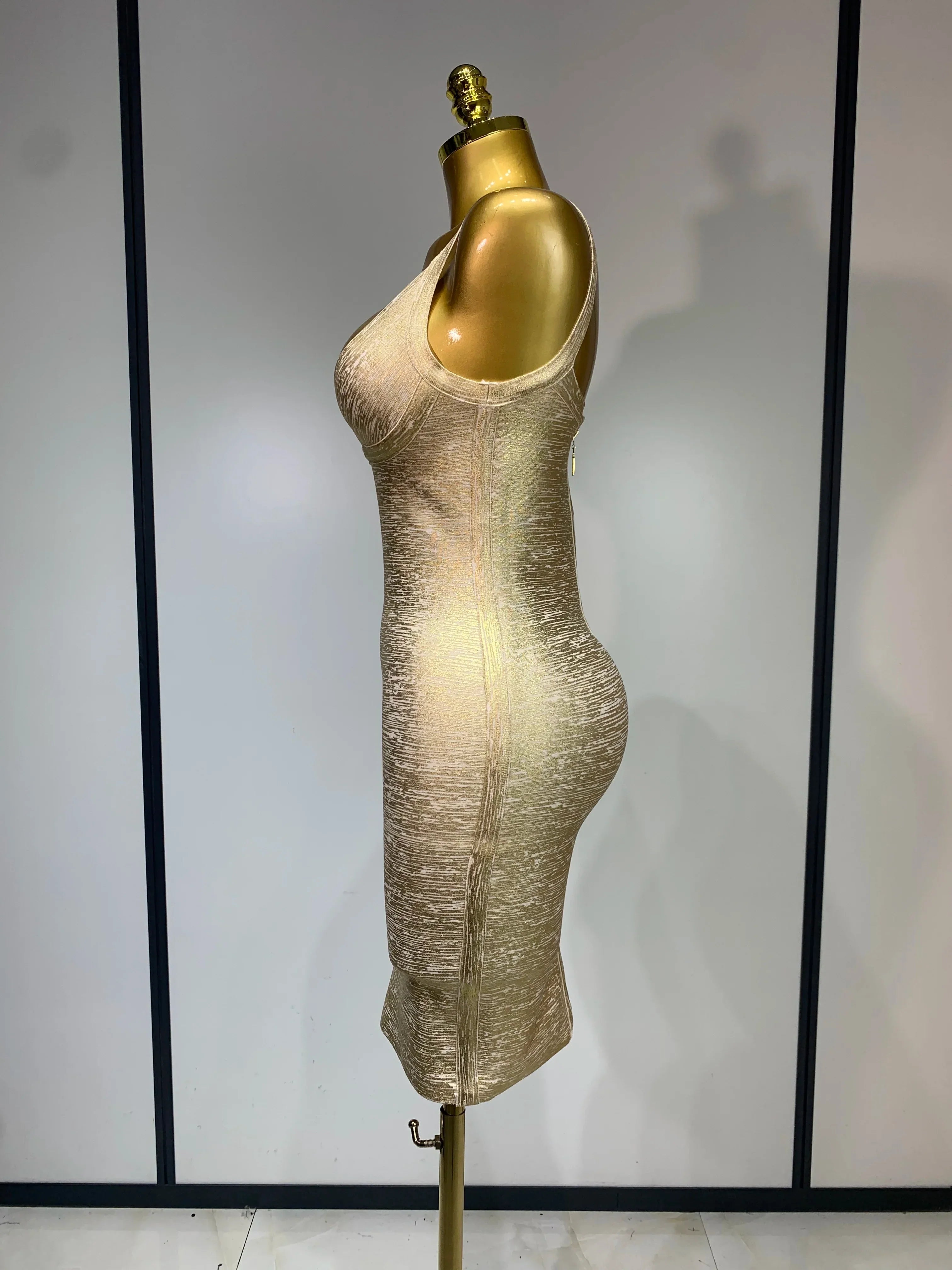 Celebrity Elegant Gold Bodycon Bandage Dress Women Sexy Nightclub Evening Party Luxury Birthday Dress Vestidos