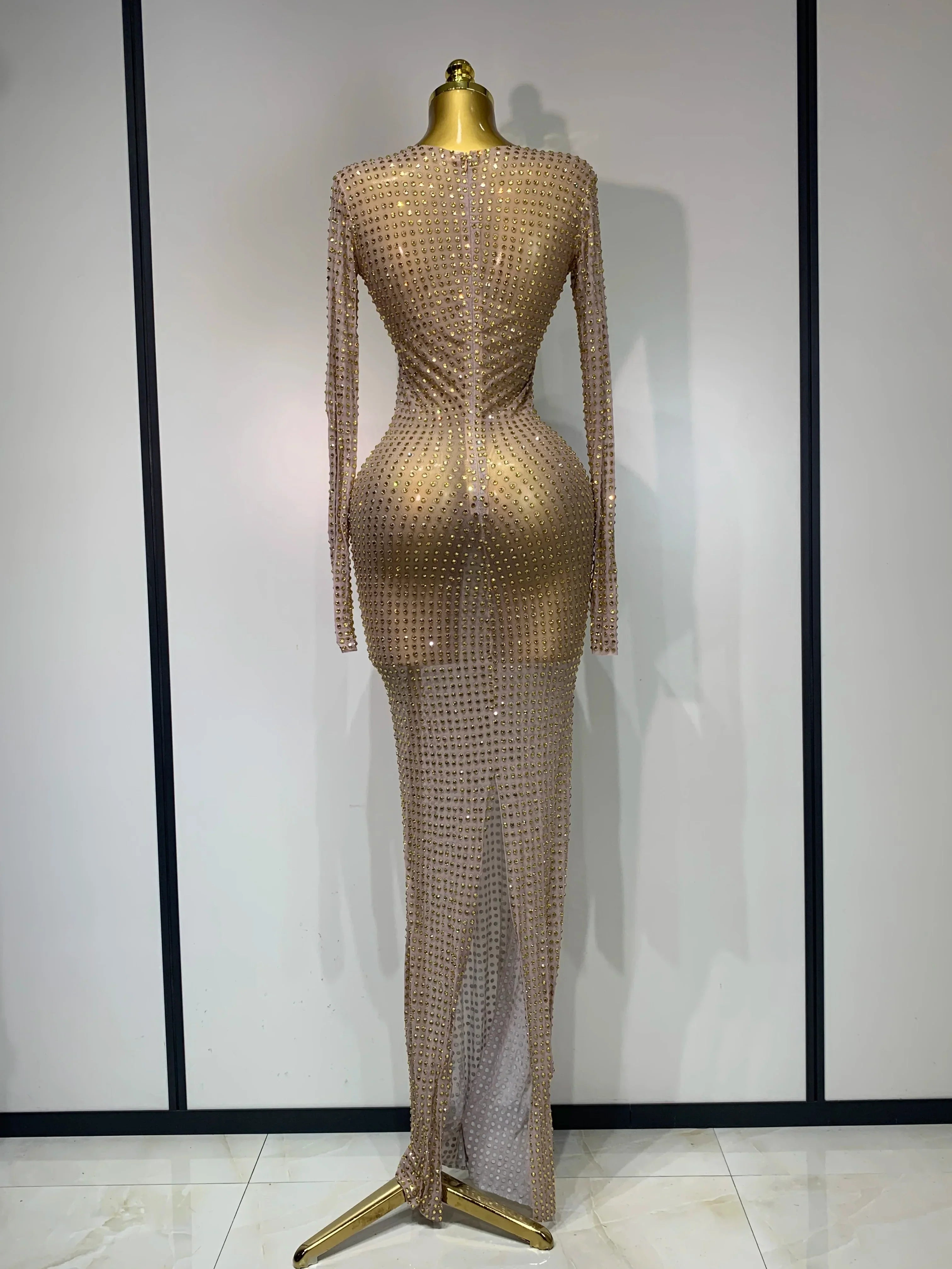 Sparkly Rhinestone Elegant Party Long Dress Celebrity Evening Luxury Birthday Nightclub Prom Gown Singer Dancer Stage Outfit