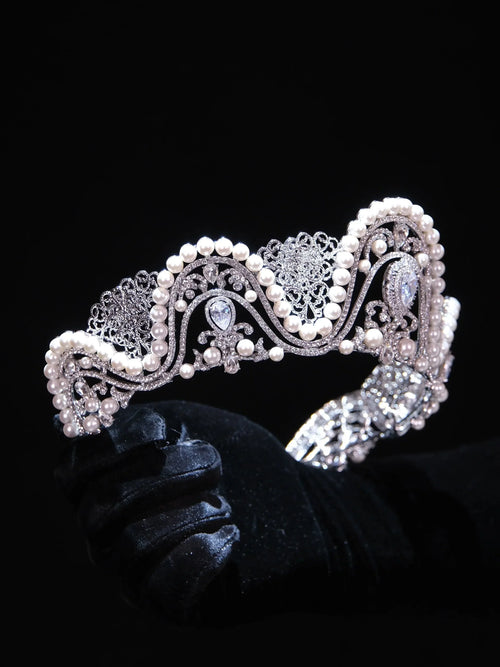 Bridal Hair Jewelry Big Large Tiaras and Crowns Crystal Pearl Diadem For Bride Women Princess Queen Headband Wedding Accessories