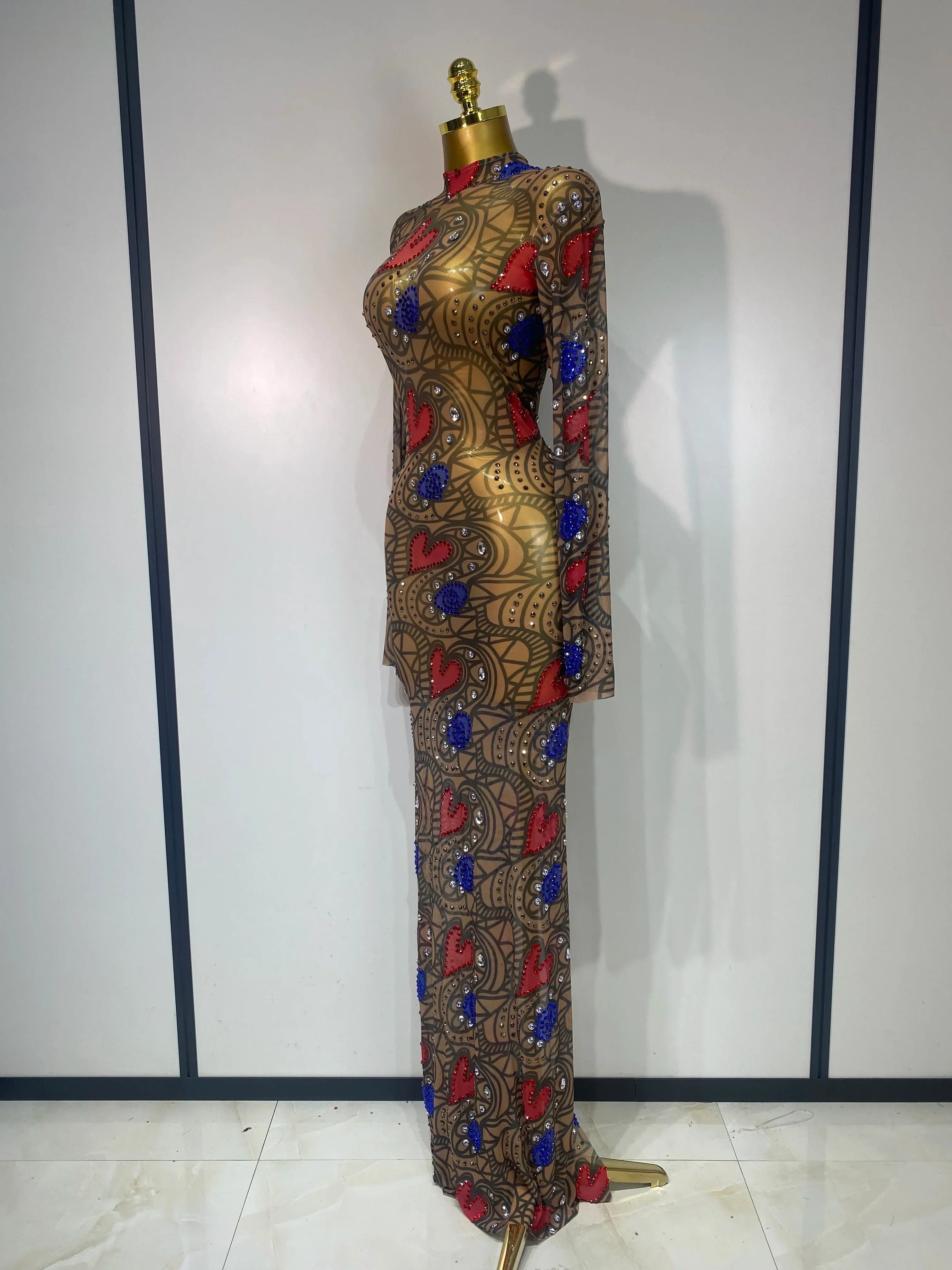 Sparkly Diamond Sexy Mesh Wrap Hip Long Dress Host Annual Meeting Party Nightclub  Performance Costume Luxury Birthday Dress