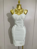 Shiny Diamond White Sleeveless V-neck Slim Short Dress Women Elegant Evening Club Prom Birthday Cocktail Dresses Vestido WHITE