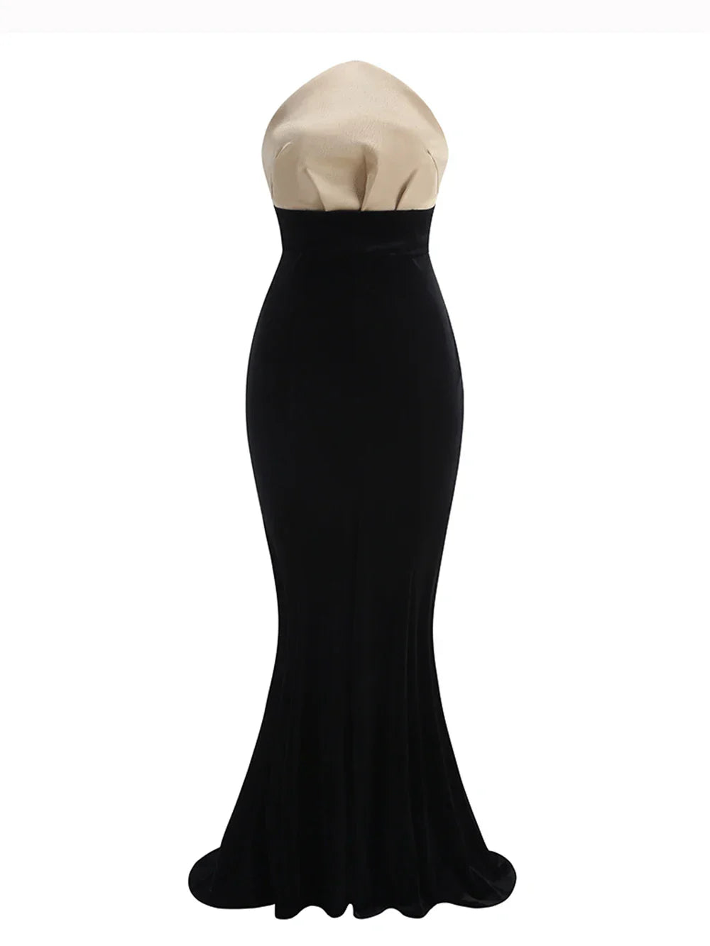 UpAvonu Elegant Strapless Patchwork Velvet Mermaid Long Dress Women Sexy Sleeveless Folds Slim Evening Runway Party Gown