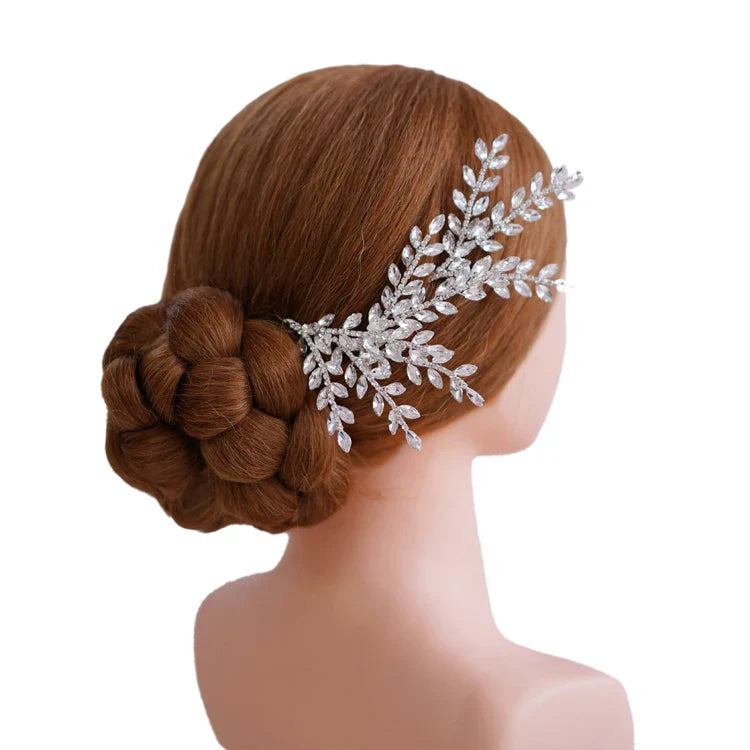 Crystal Rhinestones Hair Pin Clip Leaf Hairpin For Brides Bridesmaids Silver Color Head Piece Wedding Accessories Bridal Jewelry