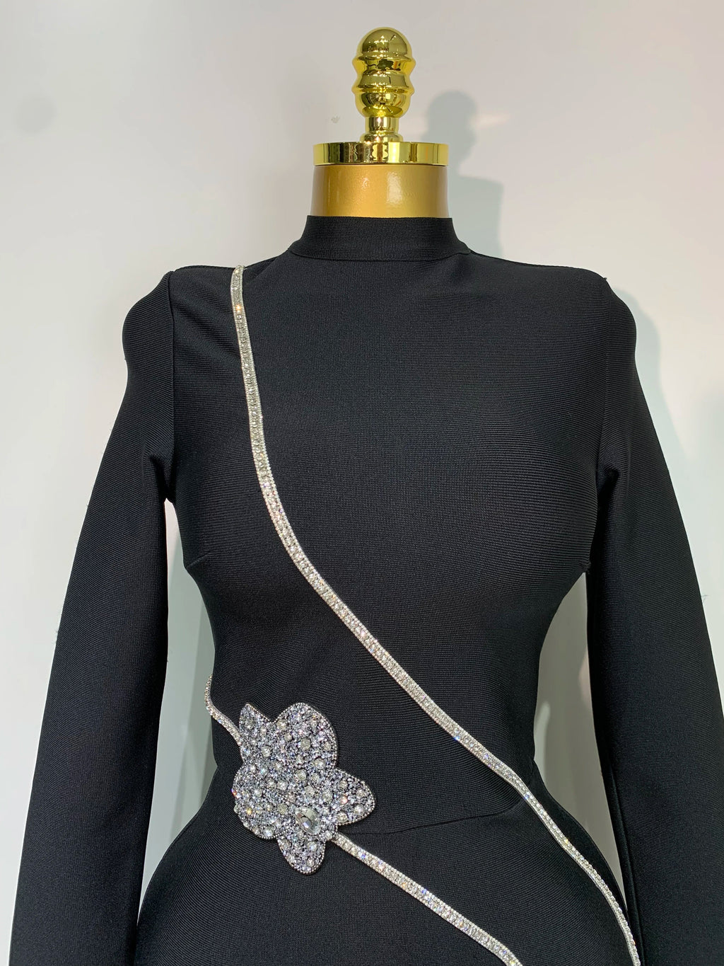 Fashion Designer Party Dress Women's Formal Long Sleeve Diamonds Bodycon Bandage Dress Elegant Luxury Birthday Gown
