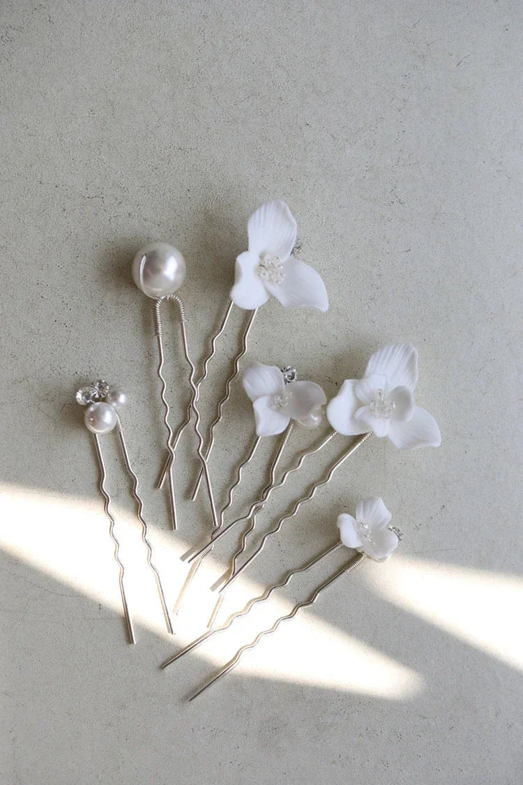 Bridal Jewelry Gold Silver Color Hairpin Porcelain Flower Hair Pin Clip Brides Women Head Piece Headdress Wedding Accessories silver color D