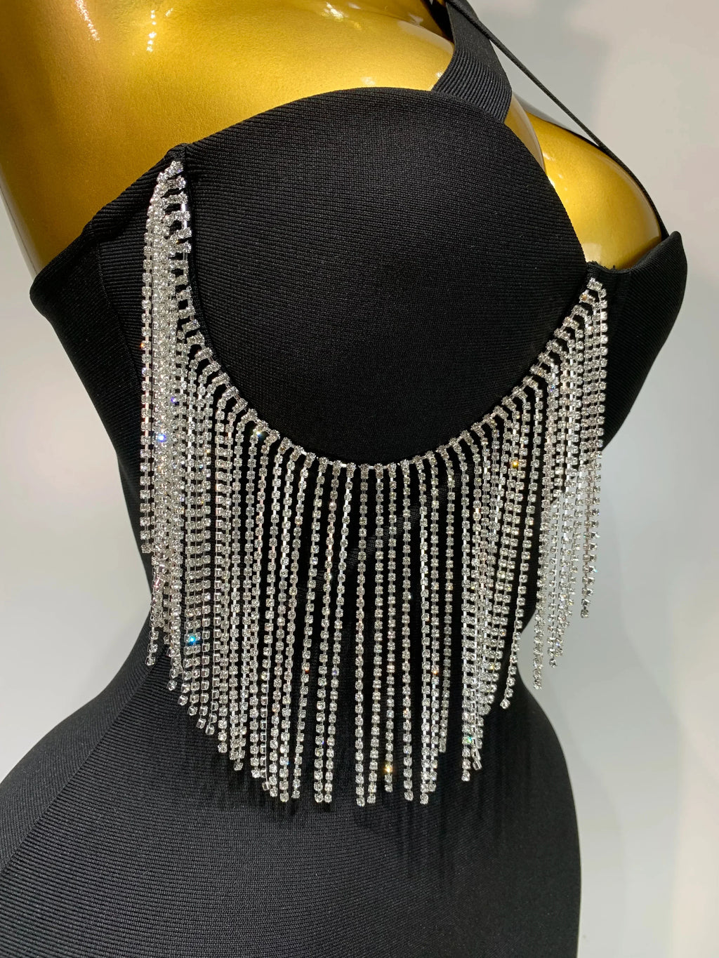 Women Sexy Diamonds Tassel Crystal Midi Black Bodycon Bandage Dress  Elegant Evening Party Luxury Birthday Dresses Vestido