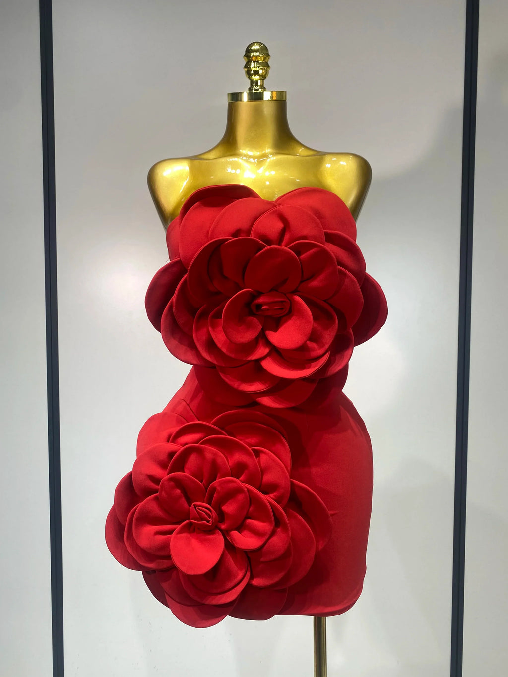 Women Sexy Strapless Backless Flower Red Mini Bodycon Dress Celebirty Elegant Evening Club Party Luxury Birthday Dresses Red