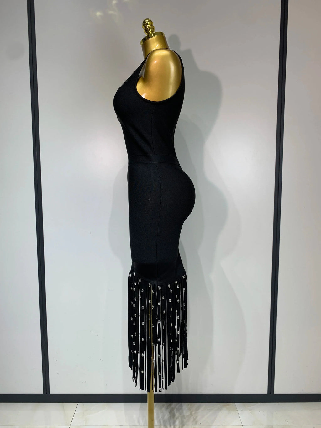 New Fashion Crystal Tassel Temperament Suspender Bodycon Bandage Dress Sexy Midi Evening Party Birthday Dresses Vestidos
