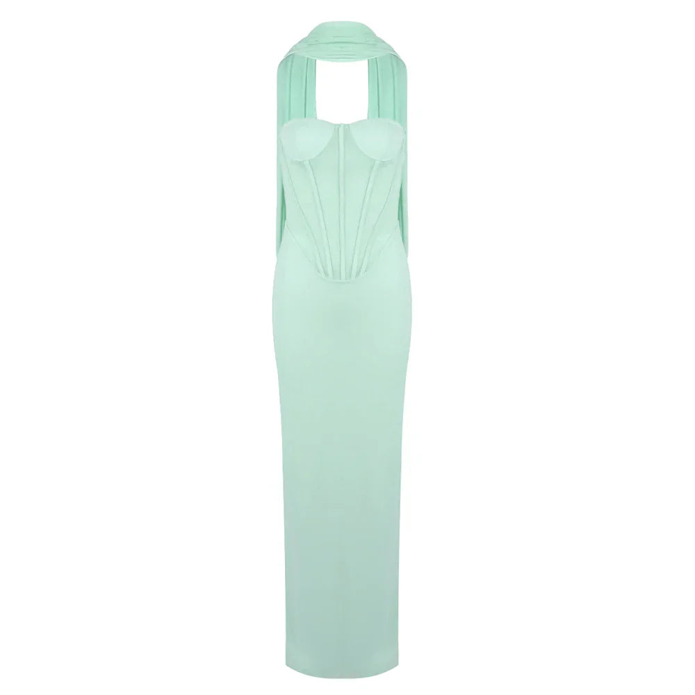 Women Sexy Strapless Backless Bodycon Long Dress Runway Celebrate Girls' Vacation Birthday Outfit Vestido SKY BLUE
