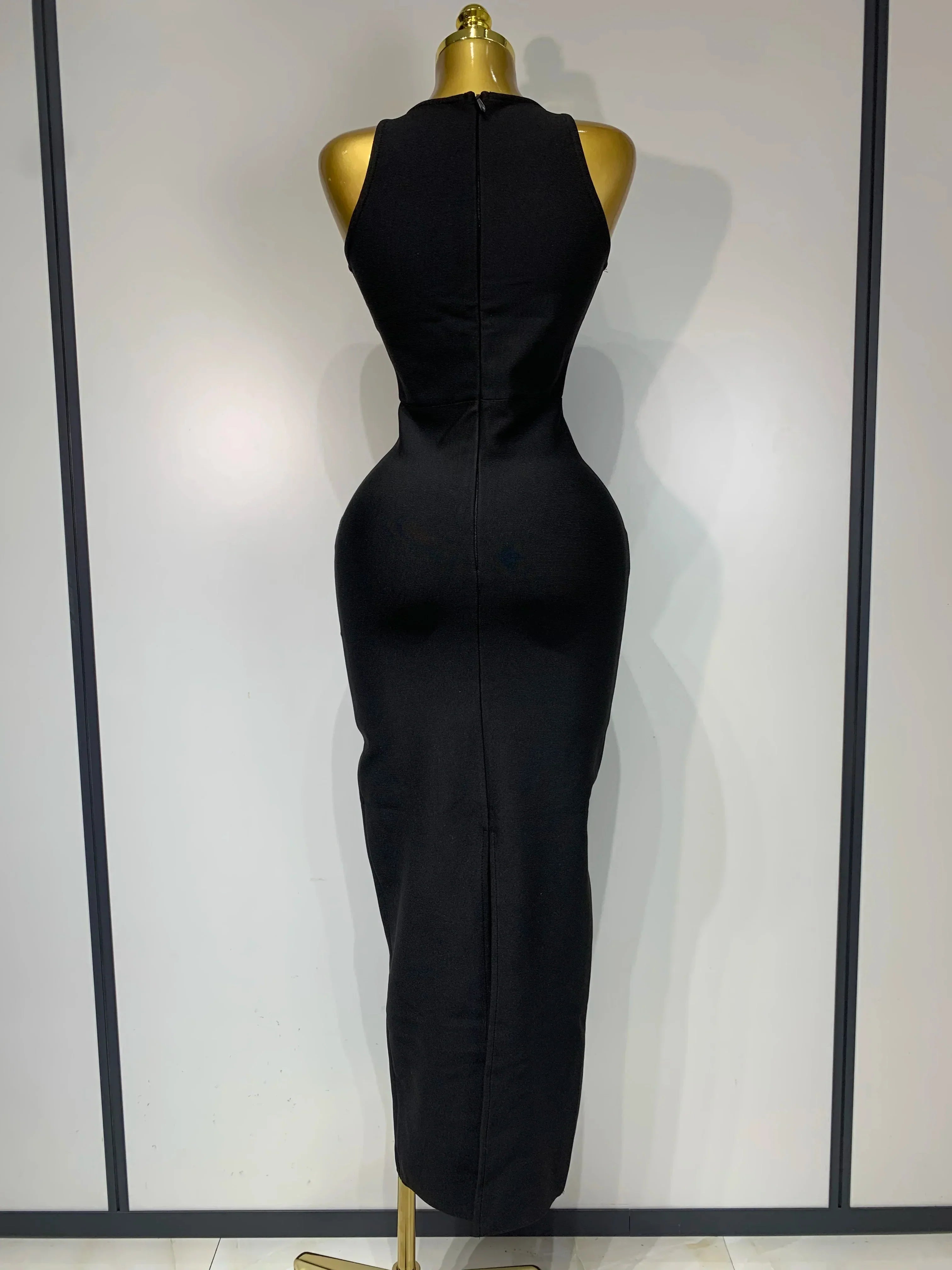 Women Celebrity Sexy Cut Out Diamonds Black Long Bodycon Bandage Dress  Elegant Evening Club Party Luxury Birthday Dresses