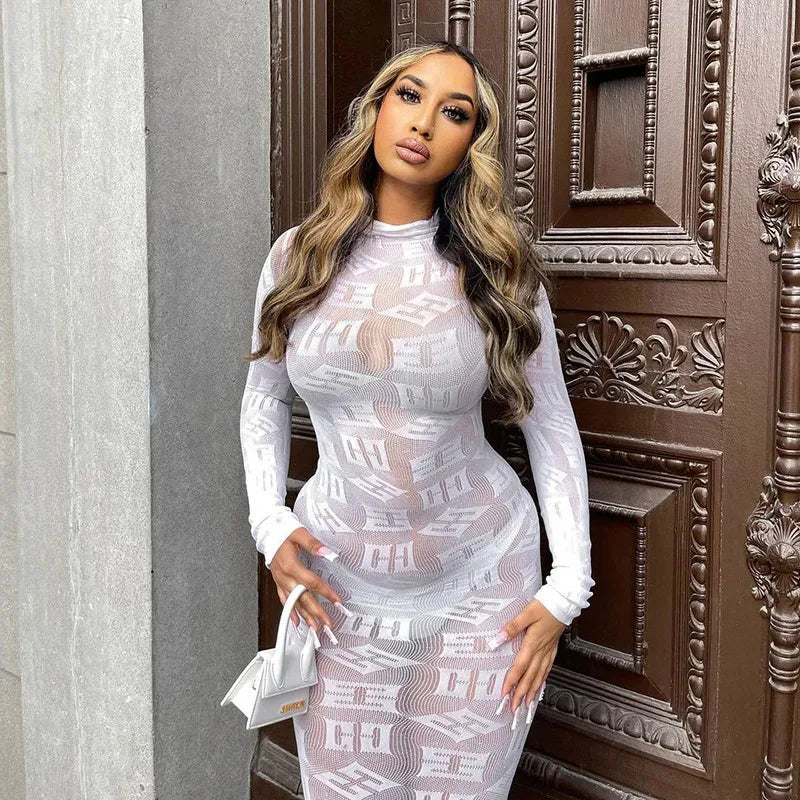 Sheer Sleeve Bodycon Long Party Dress