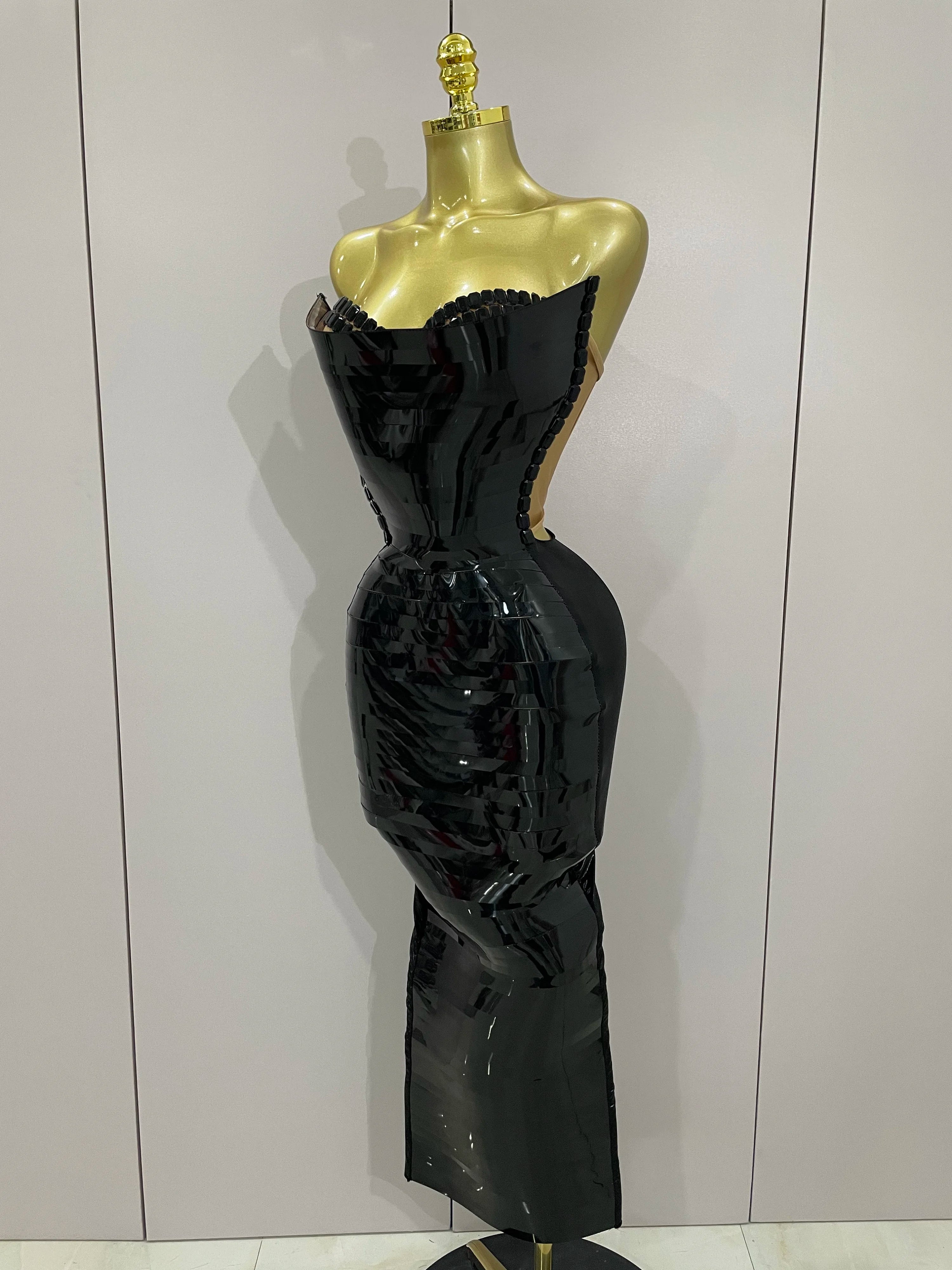 Black Shiny Sequin Sexy Chest Wrapped Dress   Women Fashion Eveing Celebrate Birthday Party Stage Costume
