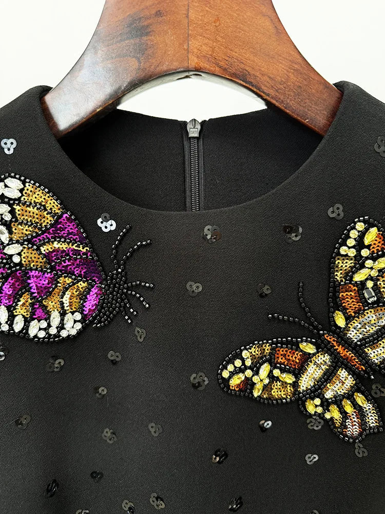 New Spring Women Sleeveless Sexy O-Neck Beading Straight Mini Dress Girls' Birthday Party Celebrate Dress Wholesale