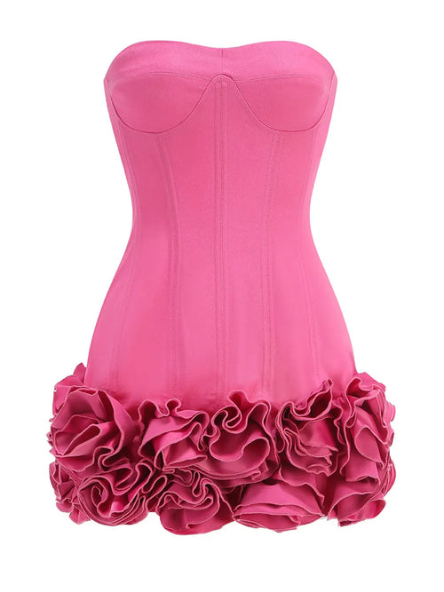 2024 Sexy Women'S Backless Drawstring Tied Dress Strapless Sleeveless Edible Tree Fungi Puffy Dress Cocktail Party Vestidos Rose Red