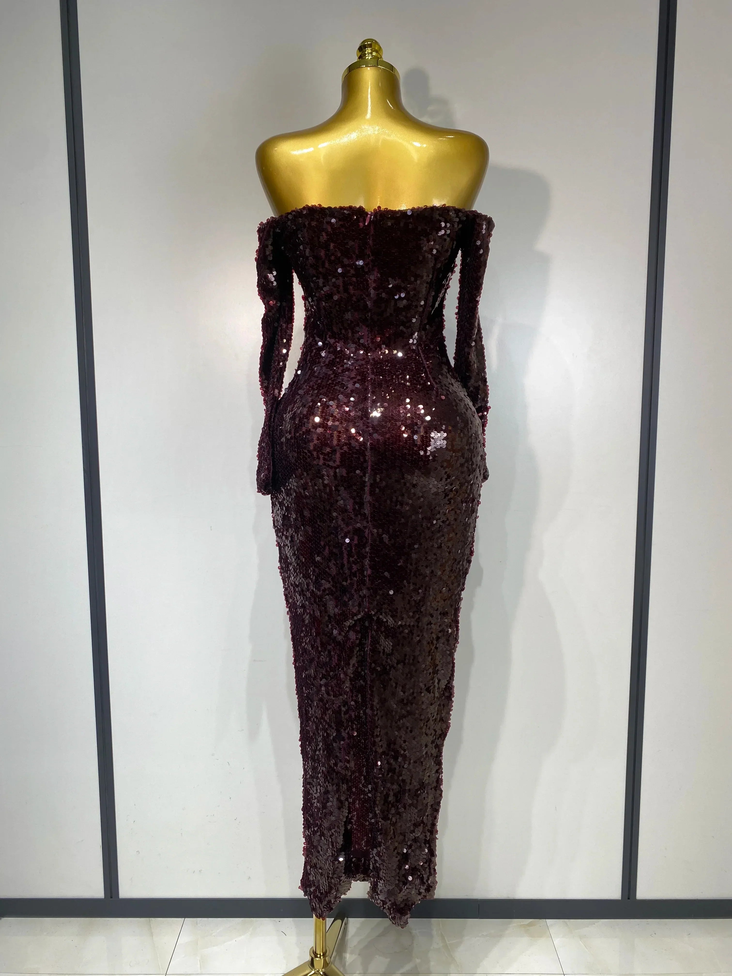 Women  Luxury Sequin Celebrity Sexy Off Shoulder Long Bodycon Dress Elegant Evening Club Party  Fashion Birthday Dresses