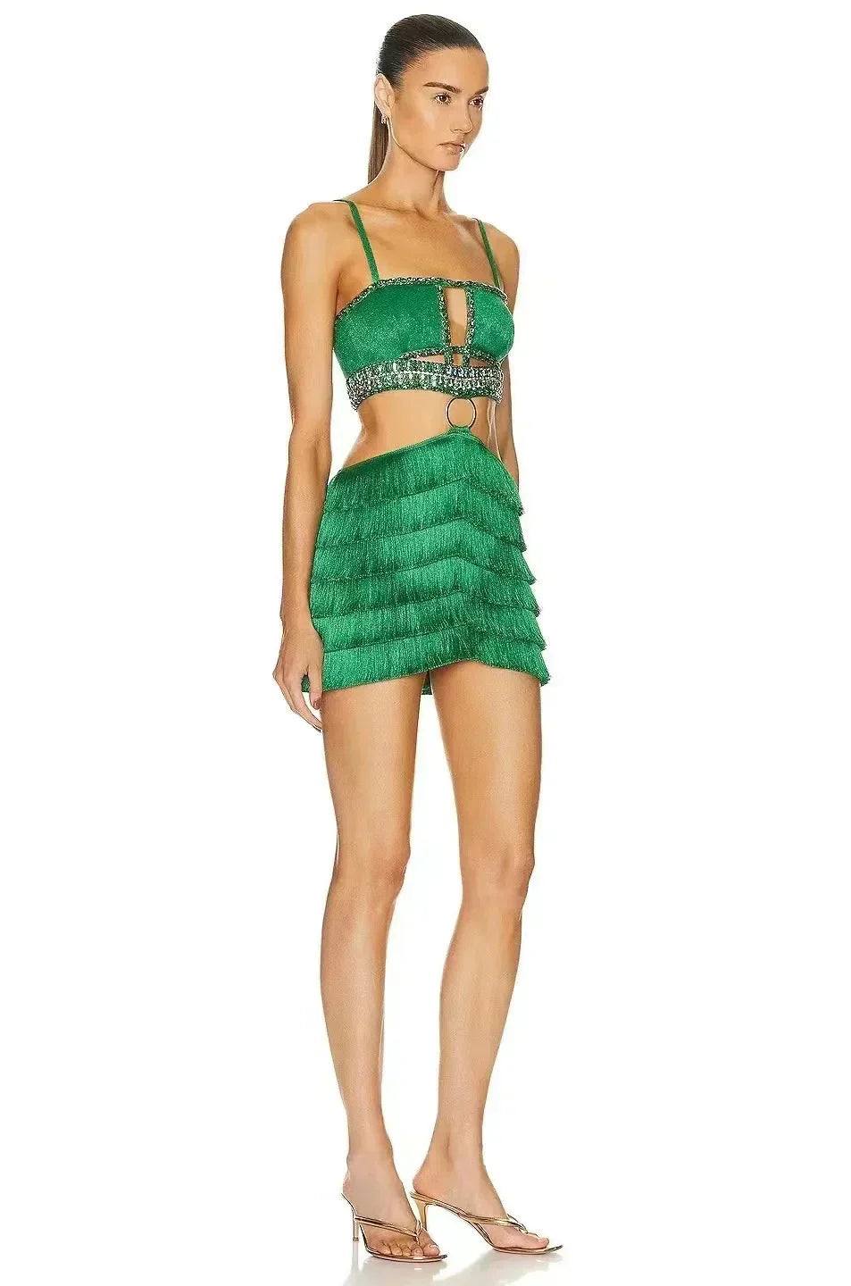Stylish Tassel Sexy Hollow Out Spaghetti Strap Mini EvenDress  Summer Holiday Vocation Vestido Music festival Outfit