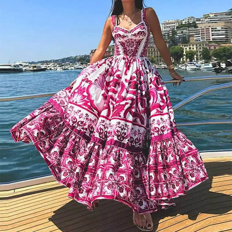 Strap Light Luxury Print Floral Dress
