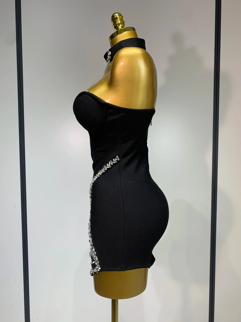 Sparkly Rhinestones Chain Bodycon Strapless Mini Bandage Dress  Women Backless Luxury Birthday Evening Party Club Dresses