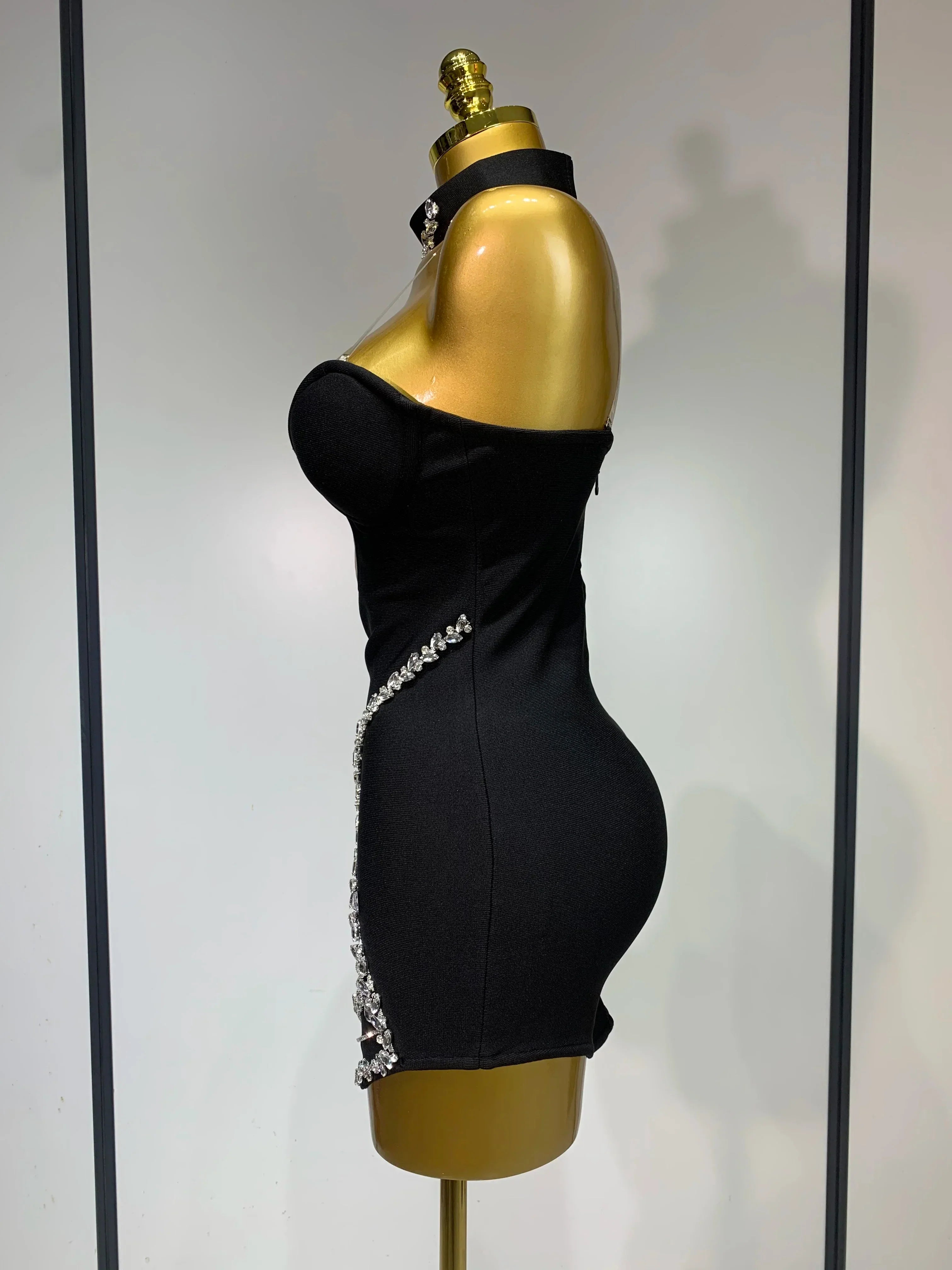 Sparkly Rhinestones Chain Bodycon Strapless Mini Bandage Dress  Women Backless Luxury Birthday Evening Party Club Dresses