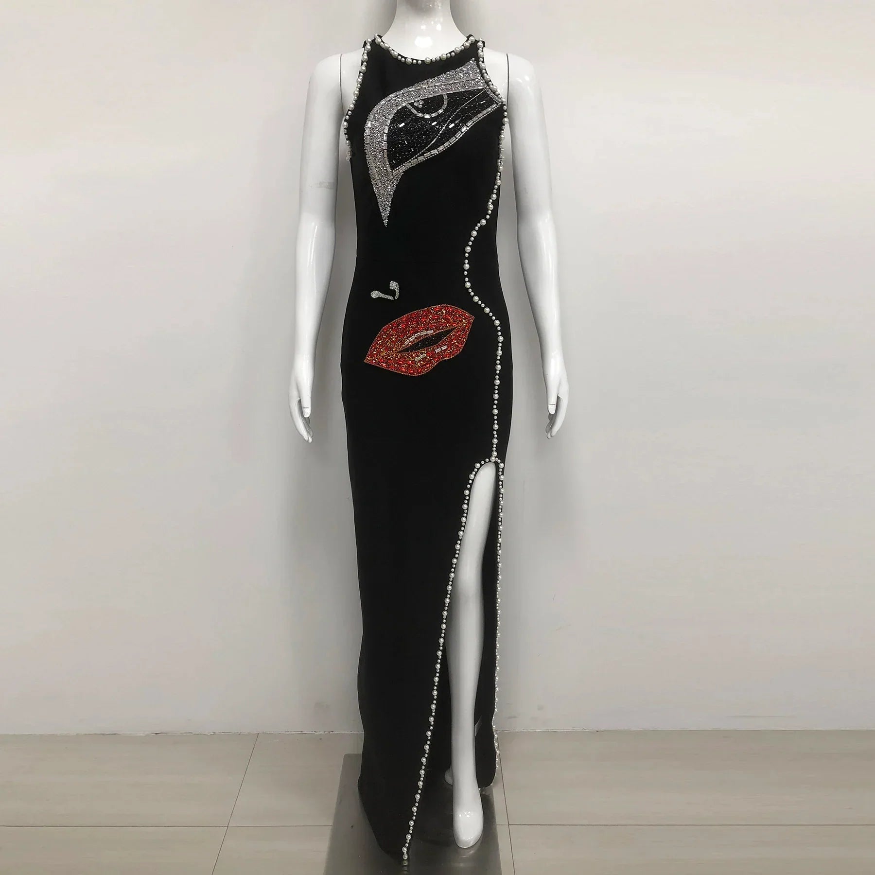 Women Sleeveless Sexy Shinning Rhinestones Bodycon Long Bandage Dress Celebrate Evening Party Birthday Fashion Wear