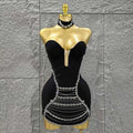 Black Color Women Sexy Strapless Shinning Crystal Bodycon Mini Bandage Dress Necklace Fashion Celebrate Nightclub Party Wear black