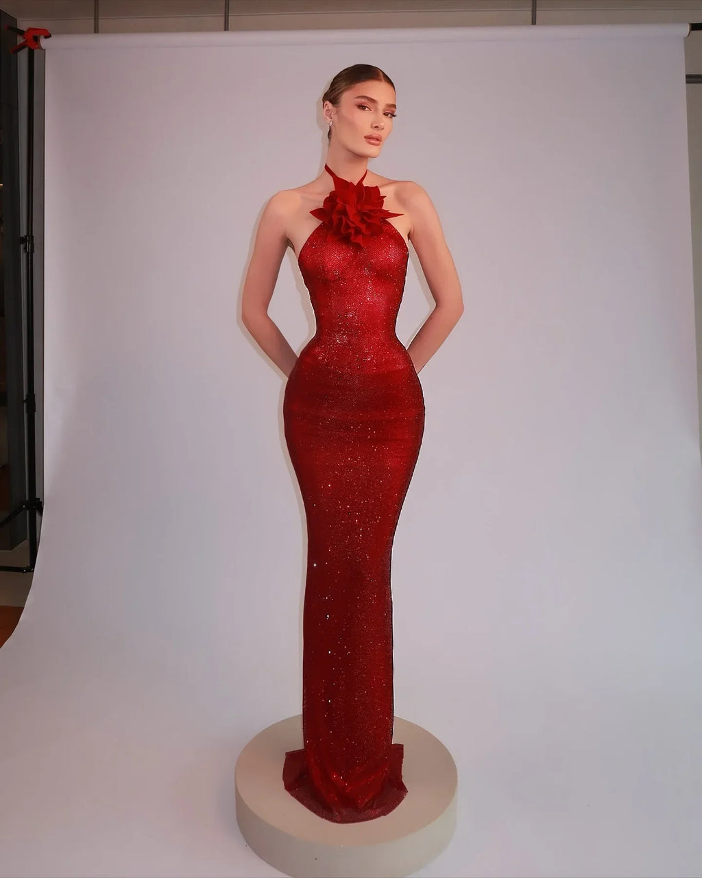 Women Sexy Halter Shinning Rhinestones Backless Bodycon Long Dress Celebrate Nightclub Party Wedding Outfit Red