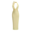 Celebrity Fashion Birthday Party Cocktail Dress Women Sexy Halter Backless Florals Bodycon Long Outfit Wholesale Yellow