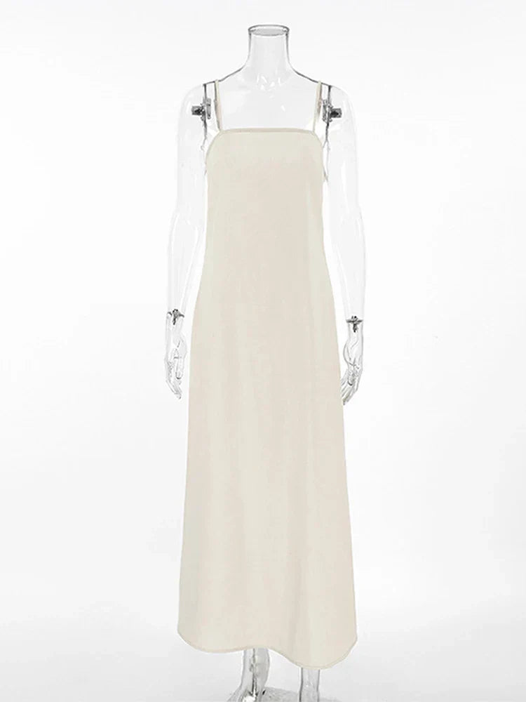Slip Dress Women Summer Cotton Lined Loose Dresses Sleeveless Thin Straps White Long Dresses Backless Beach Holiday Dresses