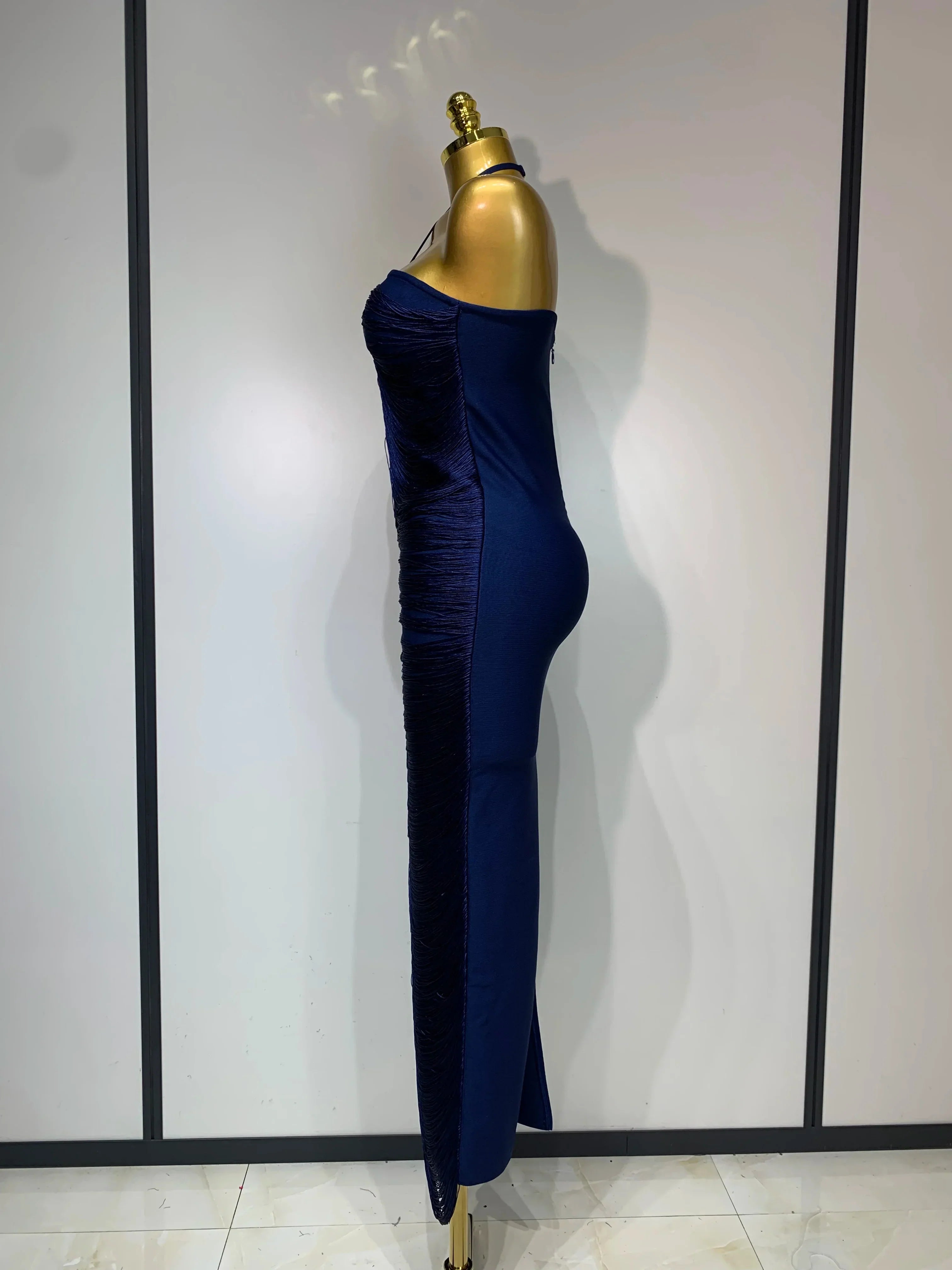 Women's Fashion Tassel Split Hanging Neck Bodycon Dress Elegant Celebrity Evening Party Luxuru Birthday Wedding Guest Dress