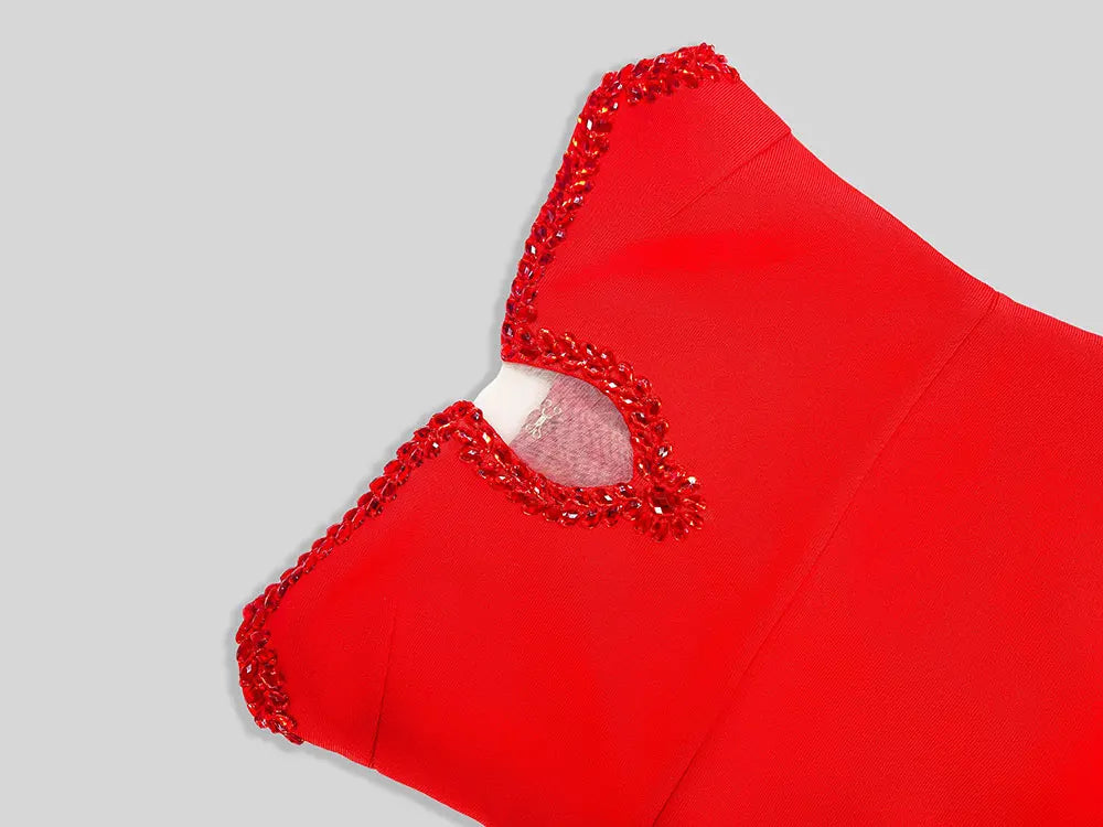 Sexy Women'S Light Luxury Bead Design Red Bandage Dress Strapless Sleeveless Bodycon Backless Long Dresses Party Vestidos