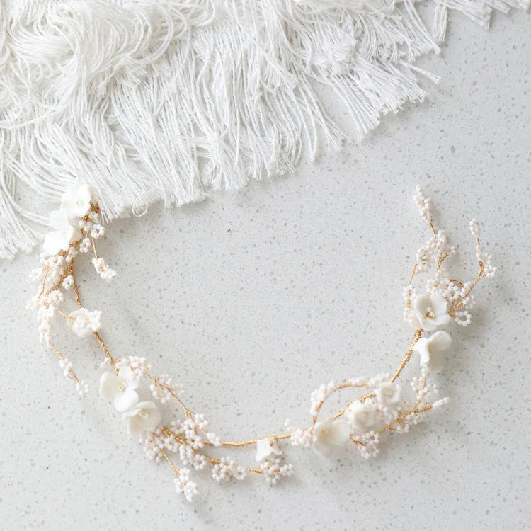 Porcelain Flower Headband Hairband Gold Color Headpiece For Brides Women Girl Headdress Bridal Jewelry Wedding Hair Accessories