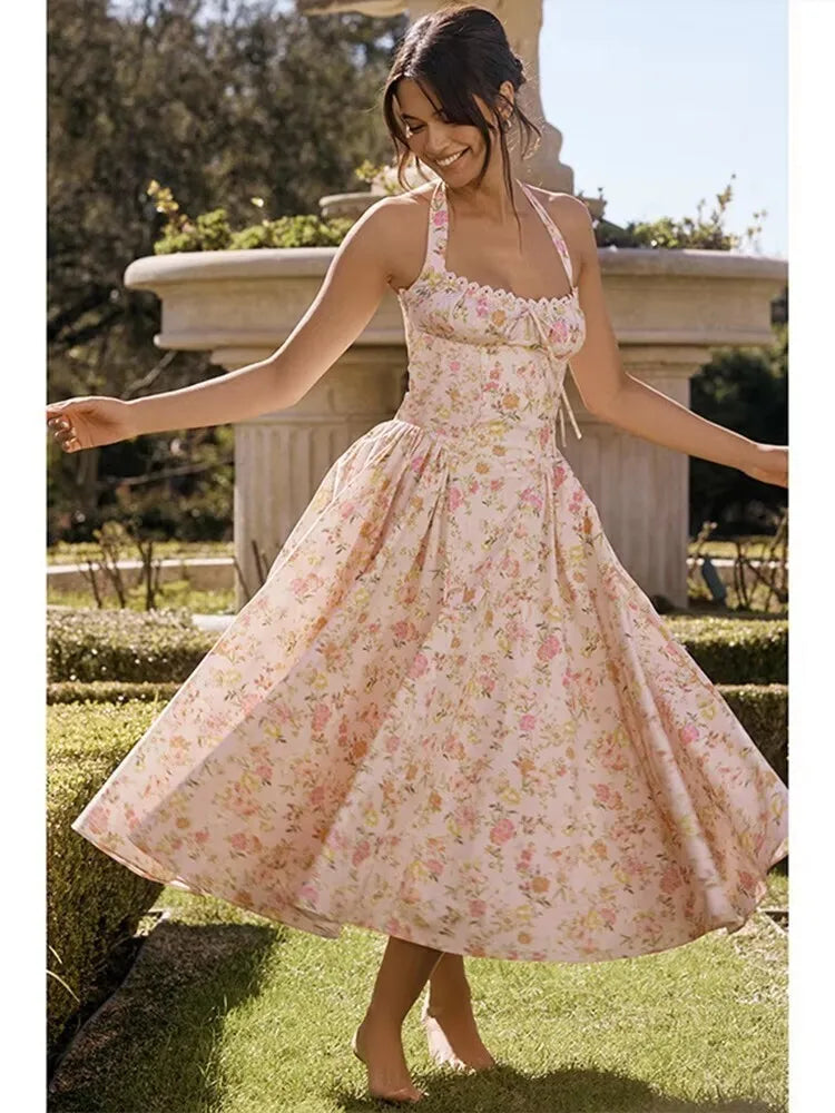 Waist Wrap Spaghetti ALine Floral Dress
