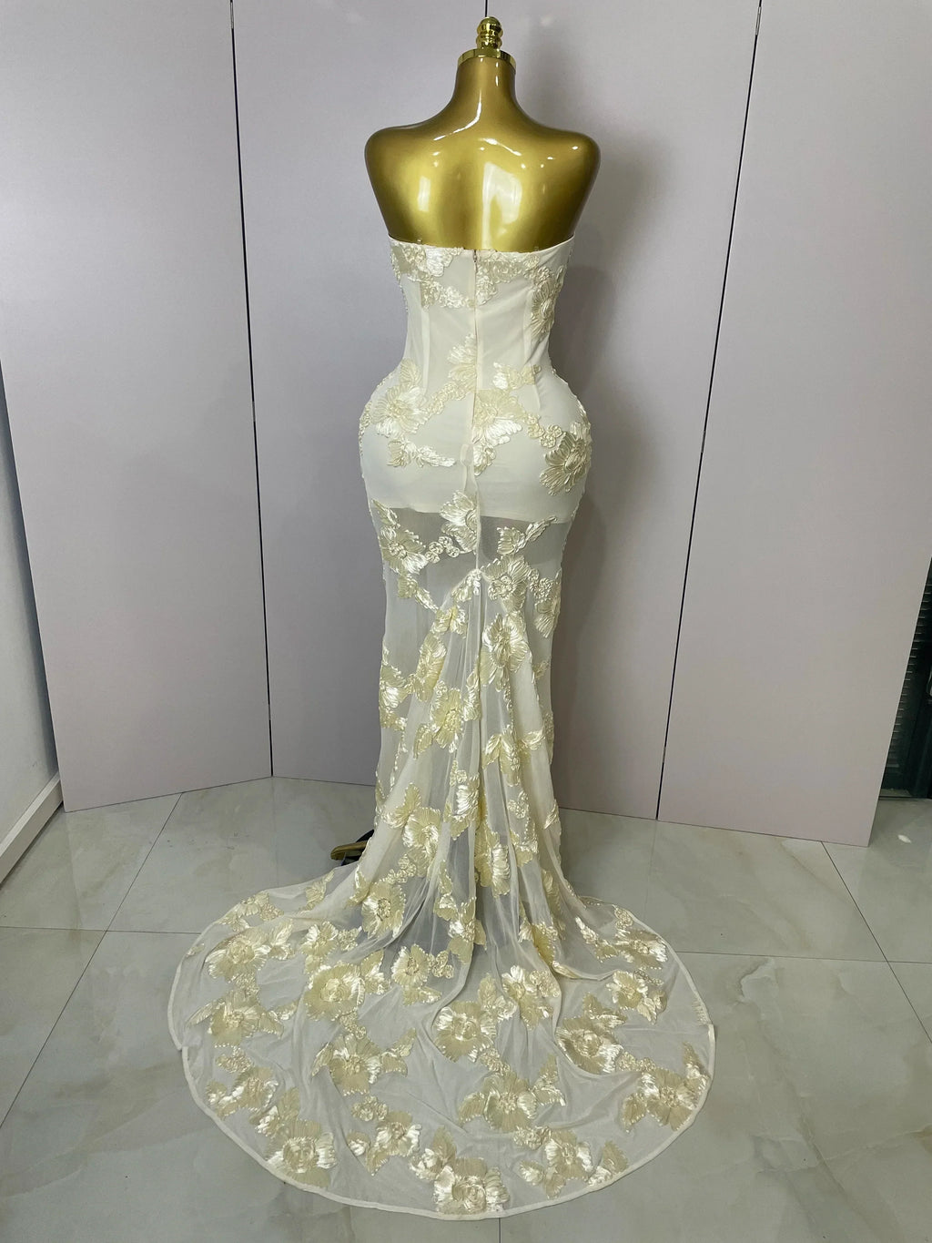 Women Sexy Strapless Embroidery Floor-length Maxi Dress Celebrate Evening Party Prom Cocktail Outfit
