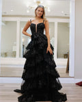 Glitter Black Layered Prom Dress
