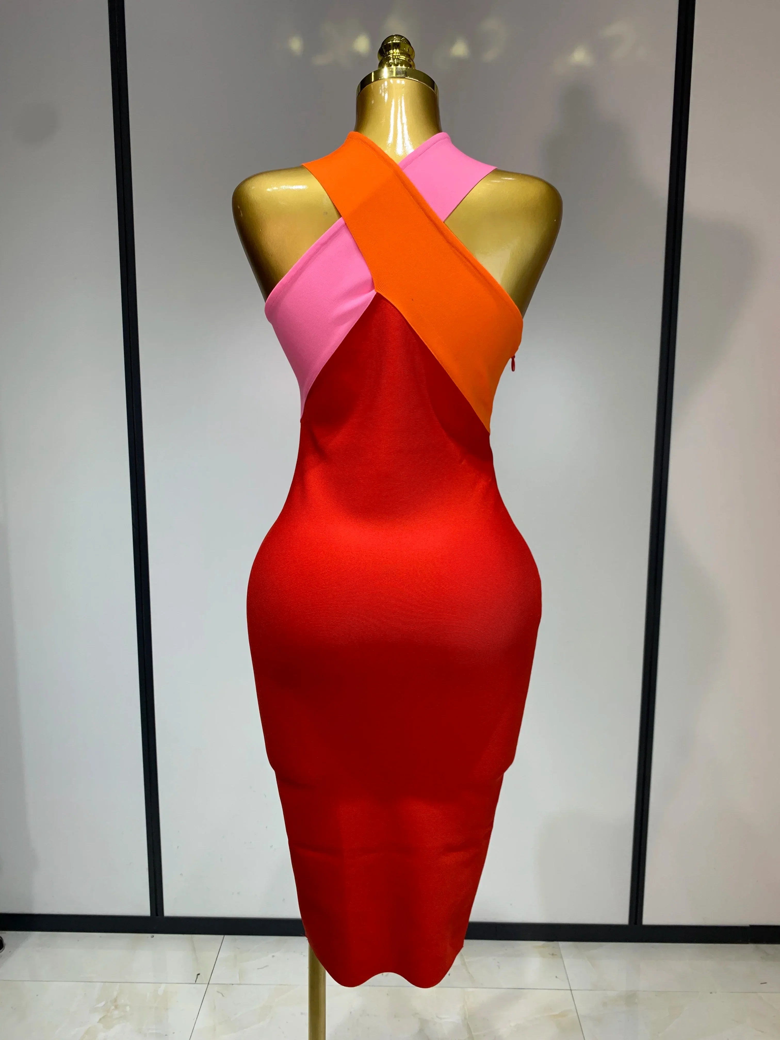 Women Sexy Backless Patchwork Bodycon Bandage Dress Celebirty Elegant Evening Party Carnival Luxury Birthday Dresses