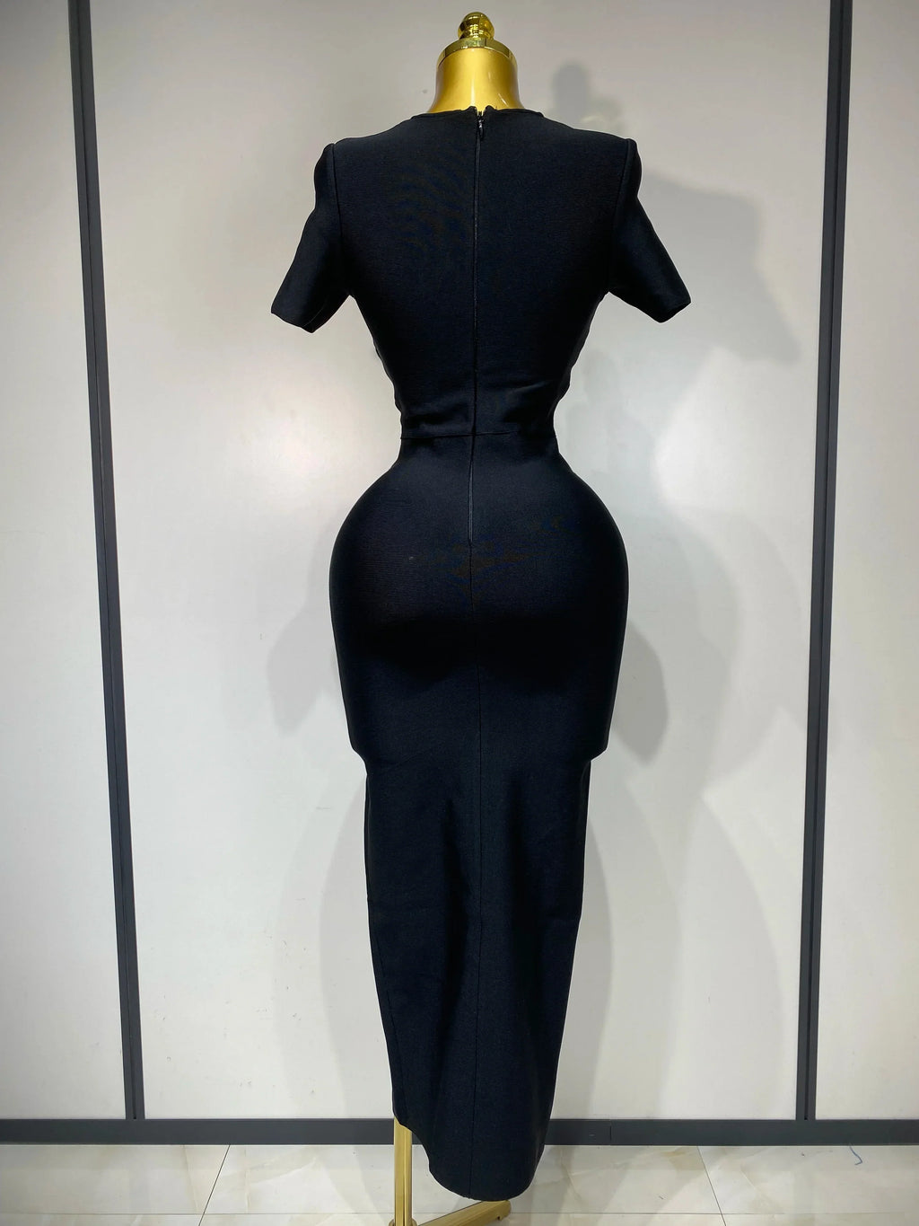 Women Sexy Cut Out Short Sleeve Bodycon Long Dress  Party Evening Celebrate Birthday Black Bandage Knitted Club Prom Gown