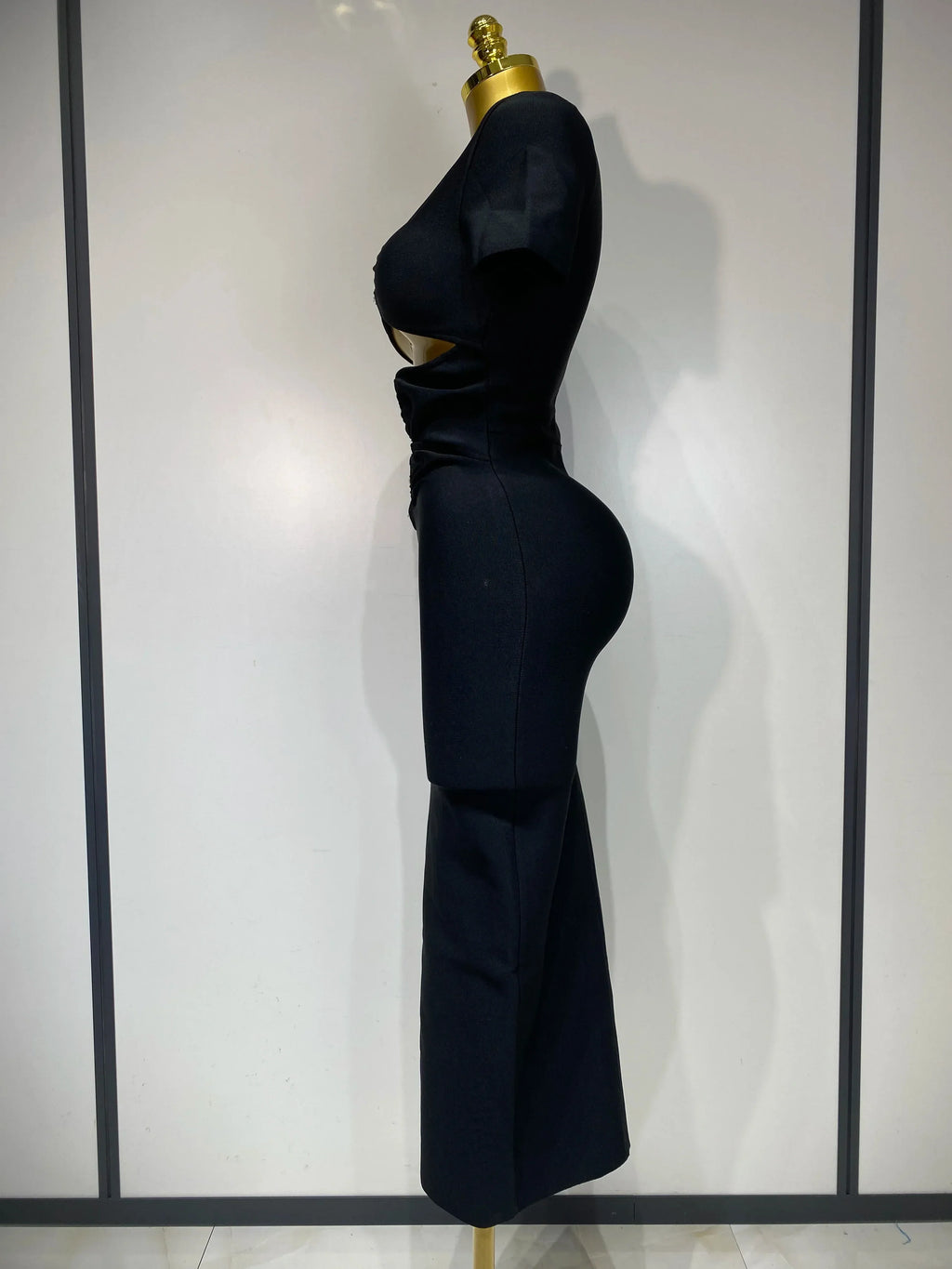 Women Sexy Cut Out Short Sleeve Bodycon Long Dress  Party Evening Celebrate Birthday Black Bandage Knitted Club Prom Gown