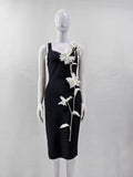 Women Sleeveless Sexy O-Neck Flowers Bodycon Mid-calf Bandage Dress Birthday Party Celebrate Cocktail Dress black