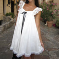 Ribbon Bow Lace Trim ALine Mini Dress